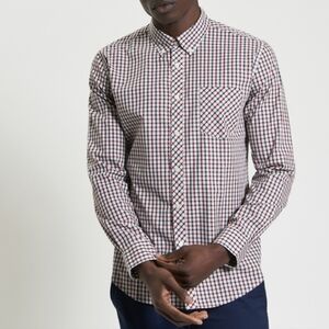 Ben Sherman Men's Reg Fit Signature House Check Stretch Shirt Red Blue Size L